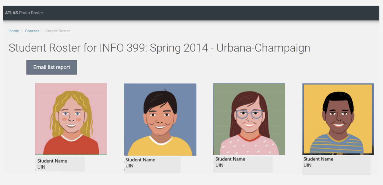 ATLAS Photo Roster sample homepage with four mock student pictures